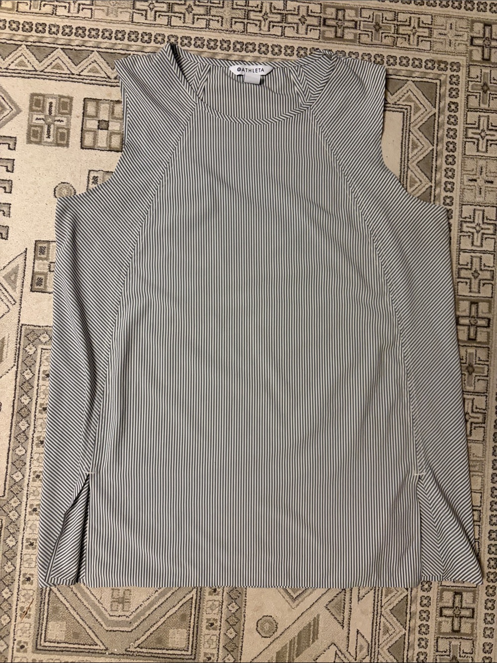 Athleta White and Navy Stripe Sleeveless Crew Tank